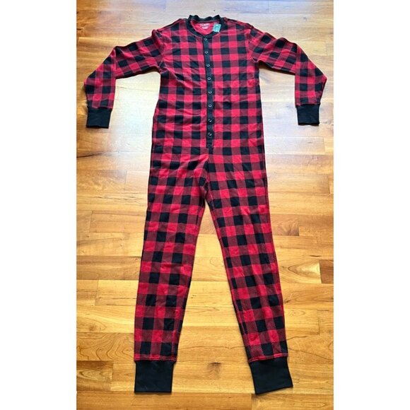 L.L. Bean Mens Plaid Onepiece Pajamas With Button Front & Cuffs Christmas XL - Picture 1 of 8